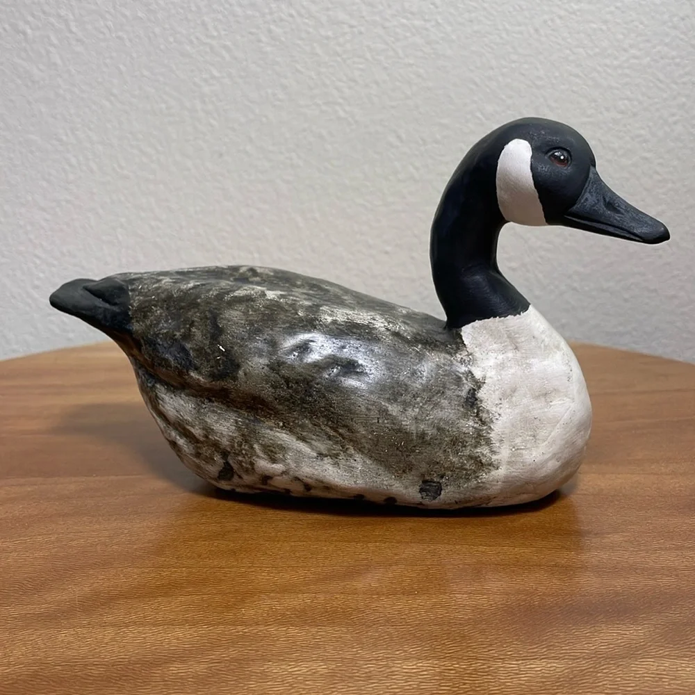 Vintage Hand Crafted Hand Made ‘87 Ceramic Goose Black &White Rustic Cabin Decor